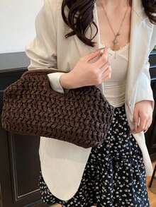 Embrague de concha vintage casual, bolso tejido a mano de diseñador de mujer de rafia, elegante bolso de playa hecho a mano para el verano - Ver 2