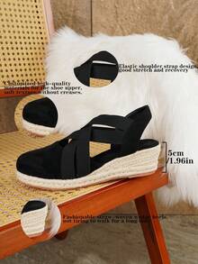 Women's Elegant Slip-On Platform Wedge Sandals, Suitable For All Seasons - Black - View 9