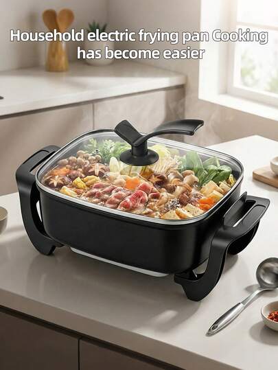This Indoor Multi-Functional Electric Frying Pan Can Be Used For Frying, Hot Pot, Stir-Frying Noodles, Steaming, And Has An Adjustable Temperature For Multiple Meals. It's Also A Kitchen Appliance And Cookware Set.