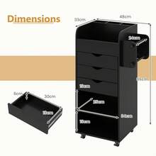 COSTWAY Mobile Rolling Storage Cart With 3 Drawers 2 Shelves And 2 Dowel Rods, Black - 黑色 - 查看 8