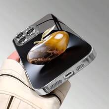 Mirror 1pc Luxury Transparent Amber Apple Design Glass Material Phone Case, Elegant & High-End, Compatible With Apple - White - View 3