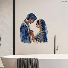 1pc Blue Bride & Groom 3D Wall Sticker, Waterproof & Removable PVC Wall Decal, Suitable For Ramadan, Bedroom, Kitchen, Living Room - Multicolor - View 5