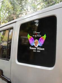 1/2/3pcs Custom Memorial Decal,Customize Photo And Text, Colourful Wing Custom Photo RIP Decal, Forever In My Heart, Dad, Mum, Personalized Photo Memorial Sticker For Car, Laptop - Multicolor - View 2