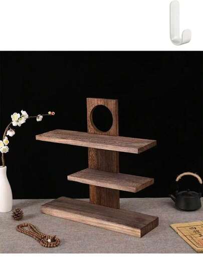 1pc Wooden Multi-Layer Jewelry Rack, Cup Holder, Storage Rack, Autumn Decor Wall Hanging Rack, Storage Tray, Jewelry Tray, Jewelry Display Rack, Decorative Display Rack, Rustic Style Medium Storage Tray Rack, Vintage Rack