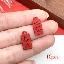 10/15pcs Enamel Chinese Knot New Year Lucky Blessing Tassels Charm Red Alloy Festive Pendant For DIY Jewelry Crafts Accessories Finding