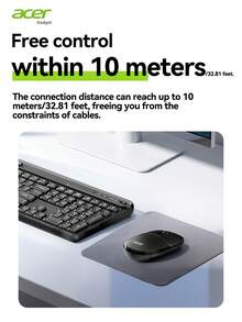 Acer OCC316 Keyboard And Mouse Combo - Plug & Play, Compact Wireless Keyboard And Ambidextrous Wireless Optical Mouse, Compatible With Windows/OS (No Receiver Required) - Black - View 8