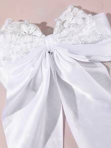 1件女士优雅法式白色蕾丝珍珠双层大蝴蝶结发夹，适合日常、节日、派对、婚礼、订婚、伴娘佩戴（蕾丝图案随机） - 白色 - 查看 7