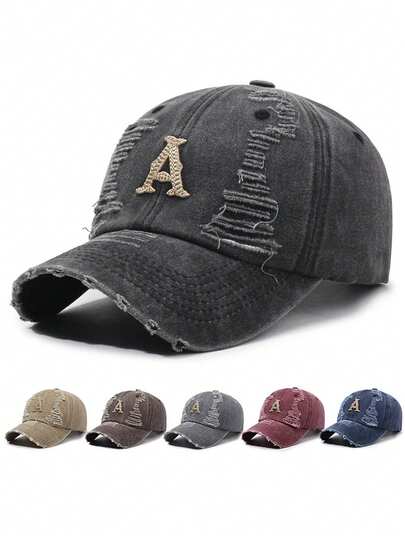 1pc Solid Color Letter Embroidery Distressed Baseball Cap, Vintage Versatile Polyester Snapback Hat, Suitable For Daily Wear, Great Gift For Family, Friends, Boyfriend/Girlfriend, Suitable For Christmas, Mother's Day, Father's Day, Teacher's Day, Birthday