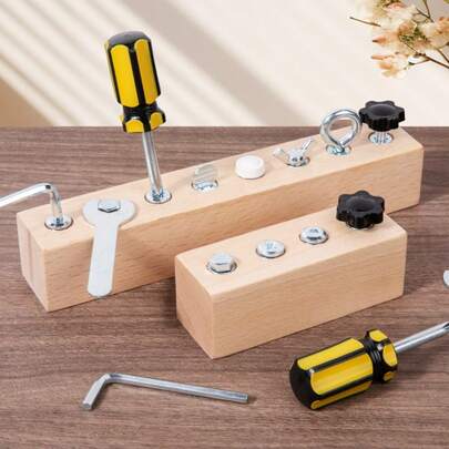 Children's Daily Life Educational Tool Busy Toy Twist Screw Toy, Children's Hand-Eye Coordination Wooden Toy