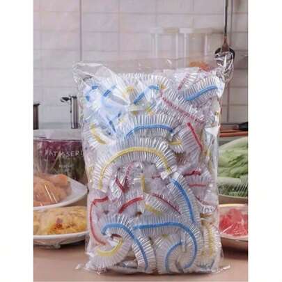 100 piezas/1 bolsa Tapa de plástico desechable para alimentos Envoltura elástica colorida Tapas para mantener frescos los alimentos Tapa para platos Bolsas de empaque de cocina Bolsas de almacenamiento