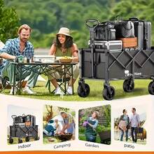 BN BY NEE 330-650 Lbs Large Capacity Camping Shopping Cart, All-Terrain Folding Handcart, Multi-Functional Camping, Gardening, Beach Shopping Portable Cart, Black Gardening Tool Storage Rack, Sturdy Design, Durable Tire Construction, Heavy-Duty Practical Vehicle. - 450LBS(標準) - 查看 4