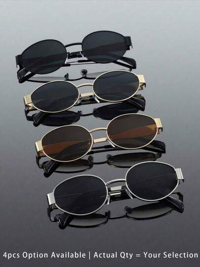 4 piezas Gafas de moda con marco metálico geométrico clásico, adecuadas para volver al colegio, festivales de música, fiestas en la playa, pesca, conducir, golf y otras ocasiones