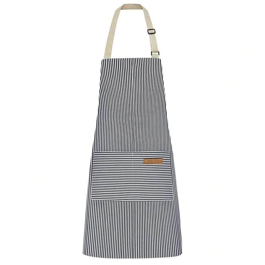 Chef Apron Bib Apron With 2 Large Pockets Adjustable Neck Strap Kitchen Apron CooFKing Apron Stripes BaFKing Apron - BluePinstripes - View 1