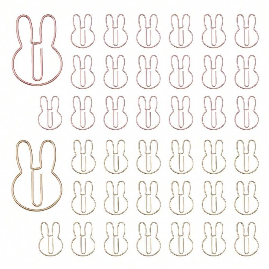 40pcs Rabbit Shape Paper Clips With Clear Box, Rose Gold And Yellow Gold, Funny Cute Paperclips Bookmarks Planner Clips For Fun Office Supplies Schoolsss Gifts Wedding Decoration - Rabbit40pcs - View 1