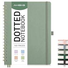 Bullet Dotted Journal Spiral Notebook, Large B5 Dotted Notebook 140 Pages, Leather Hardcover, 100 GSM Thick Dot Grid Paper, Inner Pocket, For Bullet Journaling, 7.6\ X 10\, Sage Green - B5點陣B5點陣 - 查看 1