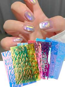3D极光箔激光美甲贴纸，夏季透明美甲贴花，彩色糖纸美甲设计滑块，全息薄膜美甲装饰，适合女性和女孩在家DIY美甲，美甲用品 - 彩色 - 查看 8