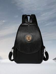 Women's Elegant Flap Shoulder Bag PU Leather Top-Handle Chic Backpack With Multi Zipper Pockets For Daily Use And Dating Events - màu đen - Xem 1