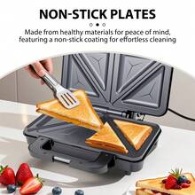 Vandise 1200W Deep Fill Sandwich Maker, 4 Slice Toaster, Dual Non-Stick Grills, Fast Heating Auto Temp Control, Stainless Steel - UK Plug(220-240V) - View 4