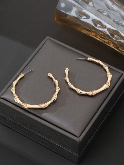 1 par de pendientes de aro de bambú dorado versátiles y de moda para mujeres (sin caja de regalo)