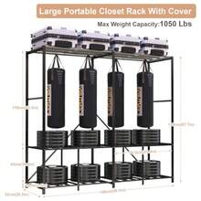 Portable Closets For Hanging Clothes59" Heavy Duty Clothes Rack With Cover Strong Foldable Metal Clothing Rack 95% Assembled 59"*20.5 * 68 - 59" - View 2