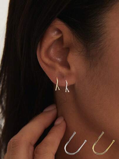 1件S925纯银几何造型耳环，时尚日常配饰，女士必备