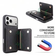 1pc Leather Flip Stand Wallet Case With Card Slots Compatible With Apple 17 Pro Max / Galaxy A56 Smartphone - Black - View 5