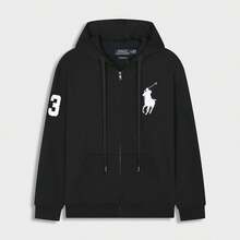 Polo Ralph Lauren Unisex Full-Zip HoodieSweatshirt , Fashion Hoodies & Sweatshirts, Drawstring Hoodies Pullover Sweatshirts Casual Long Sleeve Shirts - 黑色 - 查看 2