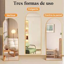 RR Espejo de Cuerpo Completo para Piso o Pared de 150x40 cm Marco de Metal Ideal para Recamara Vestidor Cambiador Diseño Moderno y Versatil Soporte Ajustable - DoradoRedondo - Ver 2