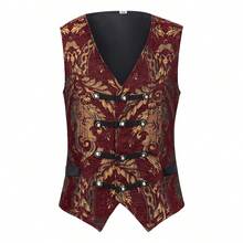 COS Punk-Style Vest Palace Gothic Men's Vest COS Medieval Retro Vest, Role-Playing Costume - Burgundy - View 2