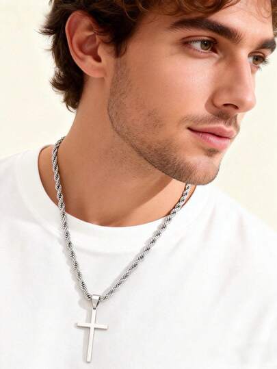 1 pieza Collar con colgante de cruz simple de acero inoxidable para hombres, collar de cruz minimalista liso, joyería unisex adecuada para uso diario y reuniones religiosas