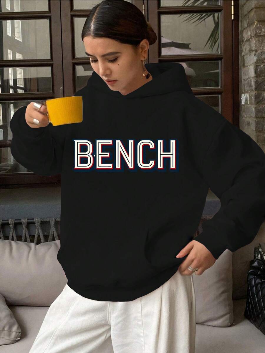 Artistic Letter Print Hoodie - Style - Fashionable And Comfortable Non-Zip Jacket - Suitable For All Seasons Casual Sportswear, Fashionable Casual Sportswear Jacket | Comfortable Fabric - màu đen - Xem 1
