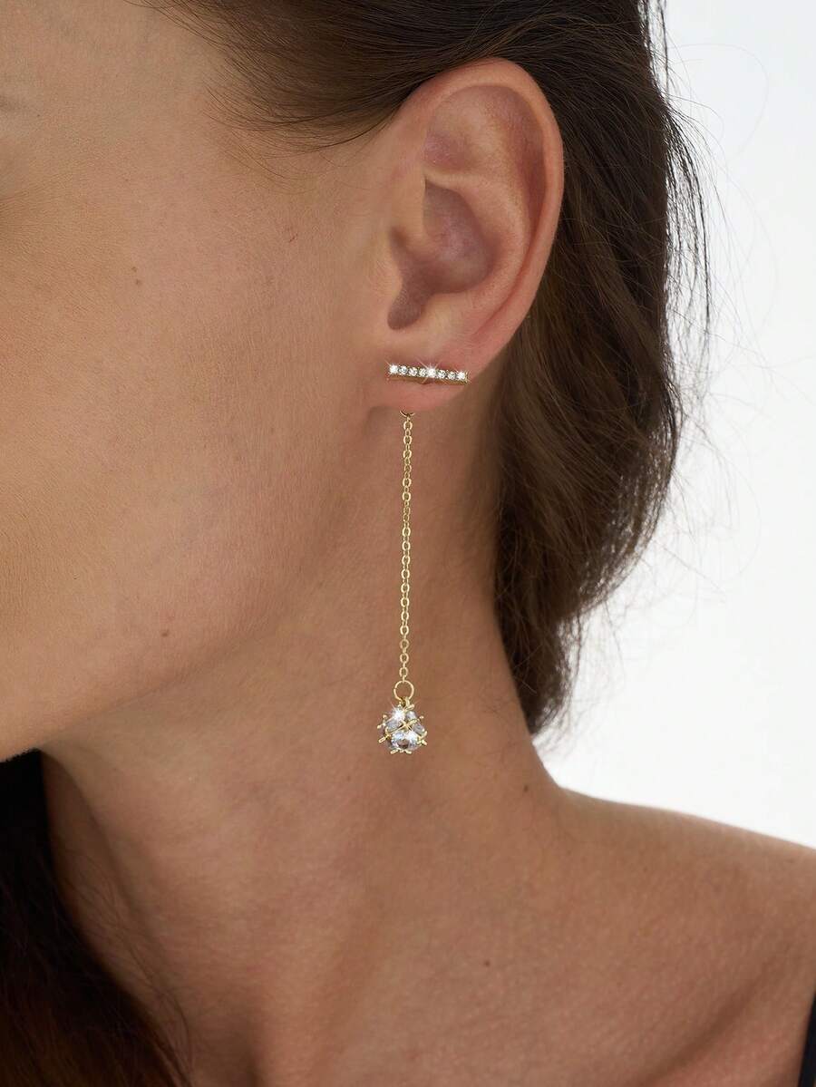 2pcs Fashionable Elegant Tassel Crystal Ball Earrings For Women (No Gift Box) - Yellow Gold - View 1