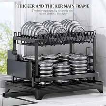 Dish Drying Rack: 2 Tier Stainless Steel Dish Rack For Kitchen Counter,Dish Racks For Kitchen Counter And Sink - Large Dish Drying Rack With Drainboard & Utensil Holders - Stainless Steel Dish Drainers Home Essentials Kitchen Organization And Storage Kitchen Accessories,Home Accesssories,Kitchen Essentials,Kitchen Deccor - màu đen - Xem 9