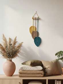 1pc Woven Leaf Wall Hanging, Boho Style Woven Feather Wall Tapestry 3 Pieces Set, Boho Woven Leaf Wall Decor, Boho Tassel Hanging Decoration, Suitable For Decorating Baby Room, Bedroom, Living Room And Dorm - Multicolor - View 8