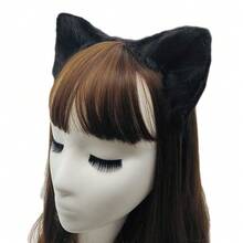 QinRuan Cat Fox Faux Fur Ears Headband Cute Halloween Fancy Dress Cosplay Handmade Animal Furry Ears Hair Hoop - 黑色的 - 查看 4