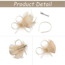 CHIC DIARY Fascinators For Women Tea Party Hat Headband Clip Hats Wedding Flower Feather Headpiece For Cocktail Party - 香檳色 - 查看 5
