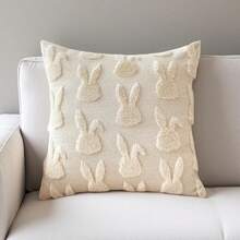 1pc Easter Decoration, Beige Rabbit, Soft & Fluffy Faux Wool Decor Farmhouse Style Throw Pillow Cover, Suitable For Sofa, Home Decor, Living Room, Bed, Holiday Decoration - Beige - View 4