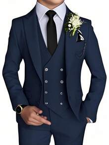 Stylish Boys 4 Piece Slim Fit One Button Formal Suit Set With Tie For Wedding Prom Party - Navy Blue - View 1