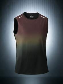 Men's Quick Dry Tank Top T-Shirt, Gradient Sports Running Sleeveless Shirt, Breathable Fabric, Suitable For Summer Daily Fitness Workout Wear - Burgundy - View 3