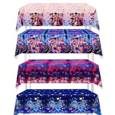 180x108cm KPOP Hunter Anime Party Tablecloth - Large Birthday Dining Tablecloth, Cute Cartoon Stage & Music Theme Design, Suitable For Teen Party Decoration (Multiple Styles)