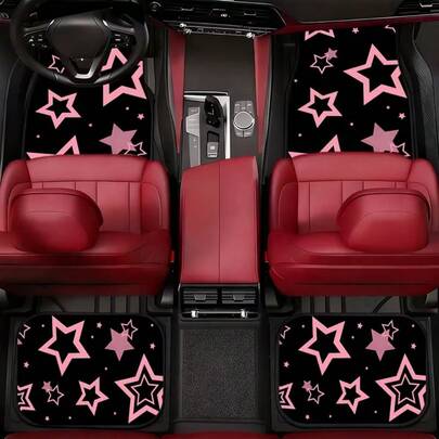 4pcs Star Pattern Car Floor Mats - Fashionable , Anti-Pollution, Anti-Slip, Easy To Clean, Fit For All Vehicles, Front & Rear Seat Car Foot Pads, Car Carpet, Anti-Pollution And Anti-Dust Car Carpet Protection, Suitable For Women And Men