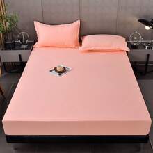 1pc Excellent TPU Waterproof Fitted Sheet, Simple TPU Polyester Fiber, Rectangular, Waterproof, Anti-Slip, Single Piece Bedsheet, Suitable For All Seasons - Watermelon Pink - View 5