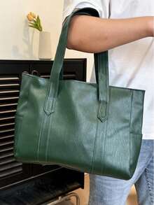 纯色PU皮革男士多功能简约手提包，适合通勤和办公使用，可装笔记本电脑 - 彩色 - 查看 5