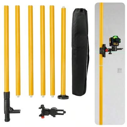 13.5ft/4.2m Professional Laser Level Pole Adjustable Telescoping Pole Multi- Functional Fine- Tuning Bracket With 1/ 4" And 5/ 8" Thread Adapters, Includes Carrying Bag