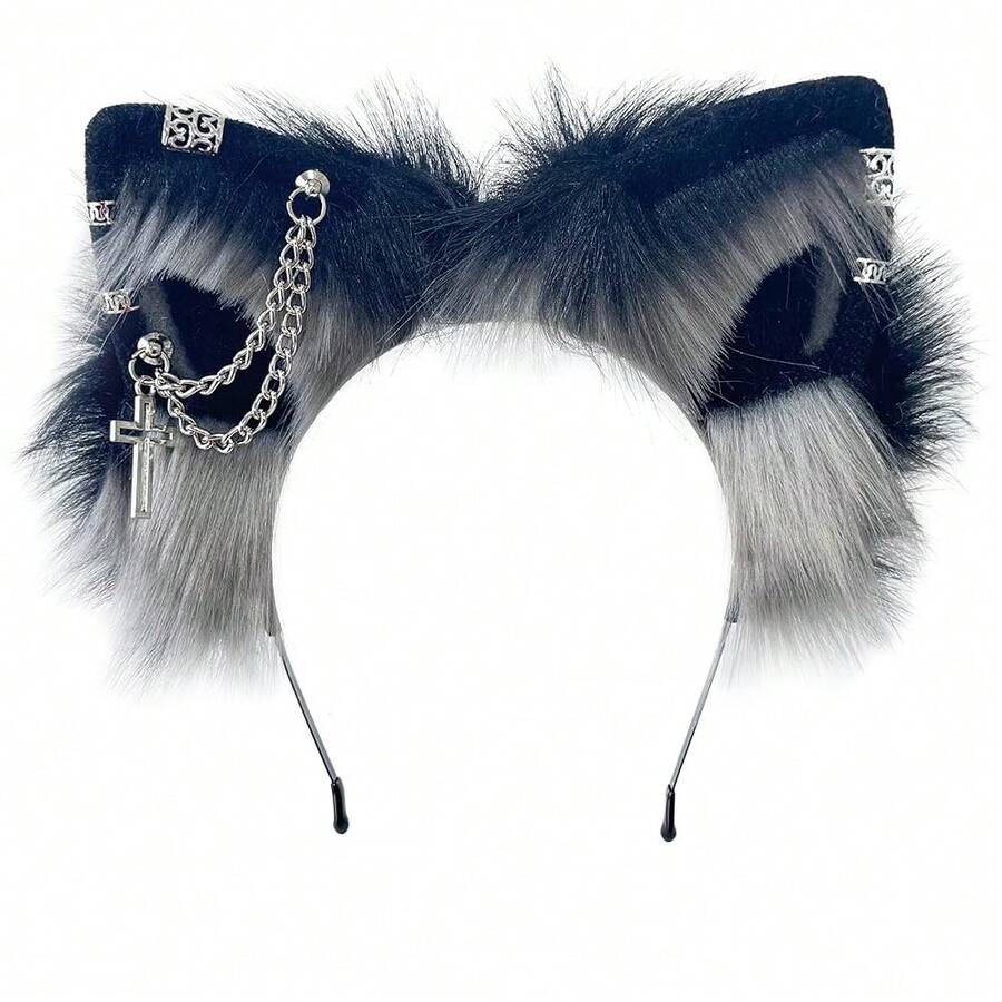 Handmade Wolf Fox Cat Ears Animal Headband Clip Cosplay Cute Head Accessories Punk Gothic For Halloween WZED-ALL-C - SiCrossGyBl34 - 查看 1