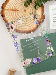 Elegant transparent akrylbröllopsinbjudningskort, blommig akvarelldesign - Anpassningsbar bruddusch-/trädgårdsbröllopsinbjudan. Unik blommig akrylbröllopsinbjudan - Transparent bruddusch-/trädgårdsbröllopsfestinbjudningskort, anpassningsbara bröllopstillbehör - Multifärgad - Visa 9