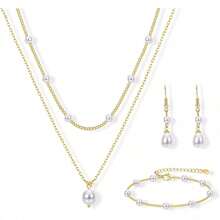 Milacolato Gold Jewelry Set For Women - 16K Gold Plated Pearl Necklace And Earring Set With Drop Earrings,Charm Layered Necklace,Adjustable Bracelets - Dainty Women's Pearl Jewelry Sets For Wedding Gifts - 金色 - 查看 12