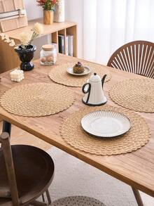 1pc Woven Placemat, Bohemian Style, Suitable For Kitchen Dining Table, Indoor/Outdoor Use, Washable, Heat Resistant, Easy To Wipe, Perfect For Camping, Holidays, Weddings, Parties And More - Camel - View 3