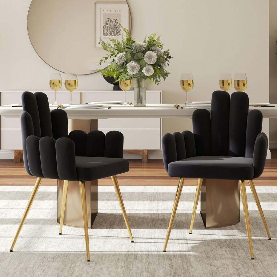 2PCS Wahson Dining Chair, Velvet Dining Chair, Modern Living Room Chair With Armrest And Gold Leg, Kitchen Chair For Restaurant And Dining Room