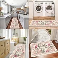 1/2/3pcs HUAJI Luxury Soft Pink/Beige/ Floral Non-Slip Mat - Heavy-Duty Rectangular Mat, High-Density Mat, Bathroom, Hallway - Machine Washable, Pink Tulip & Green Leaf Pattern (Easy Clean) - 40*60cm/15.7*23.6in (1 cái) - Xem 9